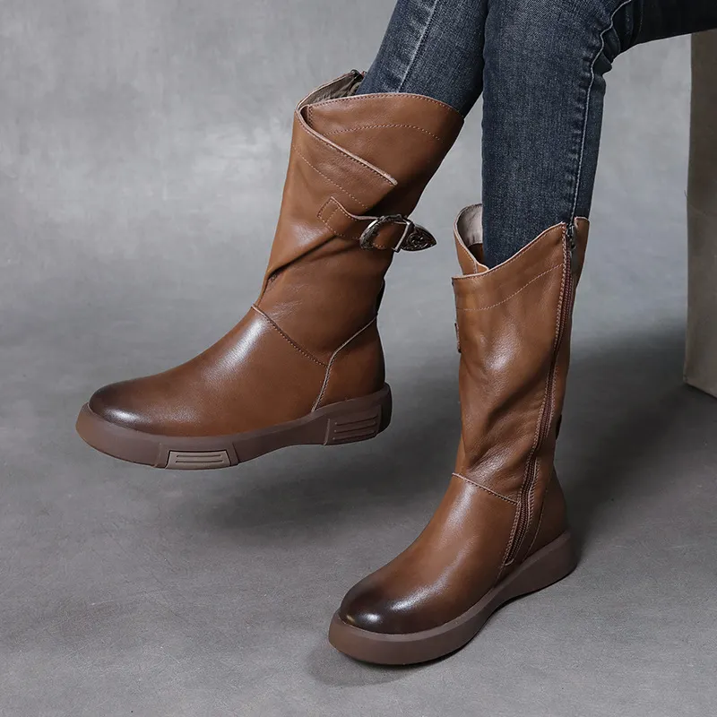Yyvonne Martin Boots Flat Bottom Middle Knight Boots New Vintage V-Port Side Zipper Slim Single Boots