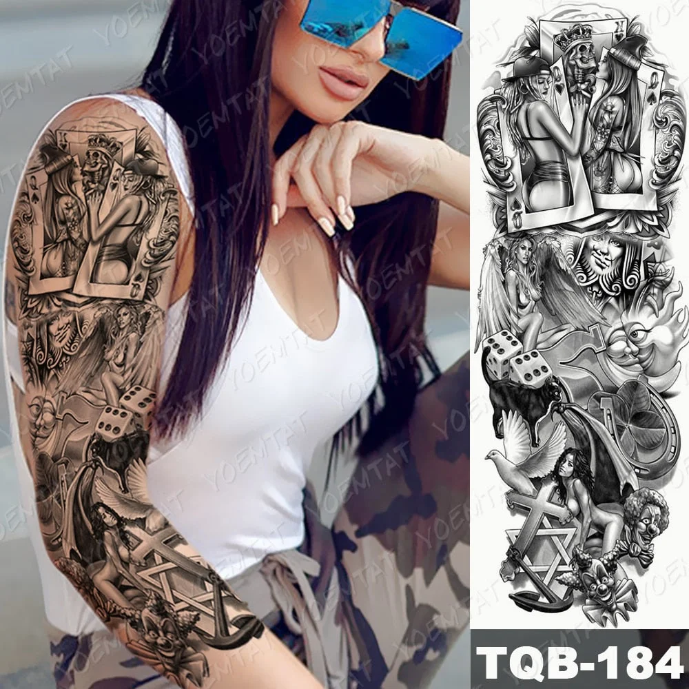 Men Full Arm Waterproof Temporary Tattoo Sticker Clock Rose Tiger Totem Transfer Body Art Fake Tatoo Cool sexy tato Woman