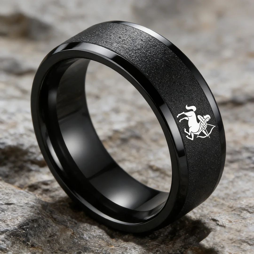Black Tungsten Carbide Rings Flat Sagittarius Wedding Band Flat Top Comfort Fit 4MM 6MM 8MM