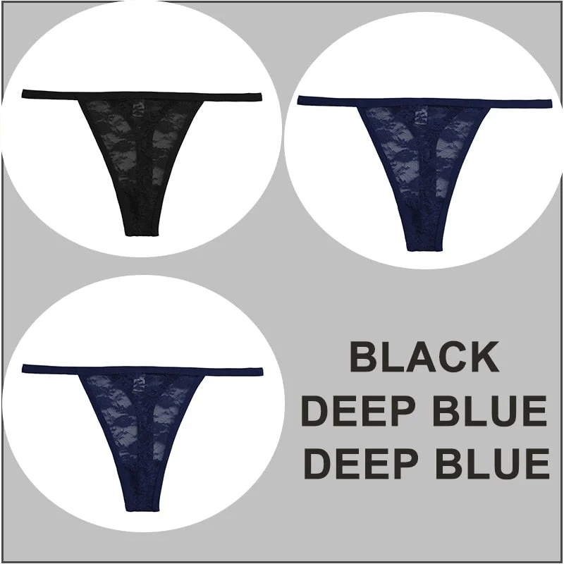 FINETOO 3PCS/Set Sexy G-string Panties Women Thongs  Lace Underwear Pantys Low-Waist Femme Underpants Mesh Transparent  Lingerie