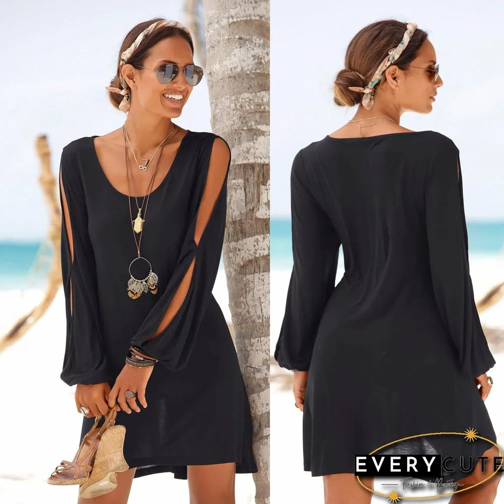 Cutout Cold Shoulder Crew Neck Shift Causal Holiday Dresses Black Dresses