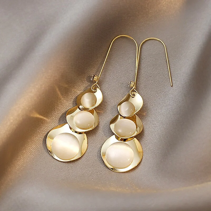 New Style Opal Gourd Earrings Women's Simple Cold Color Wind Round Face Earrings with A Small Sense of Design