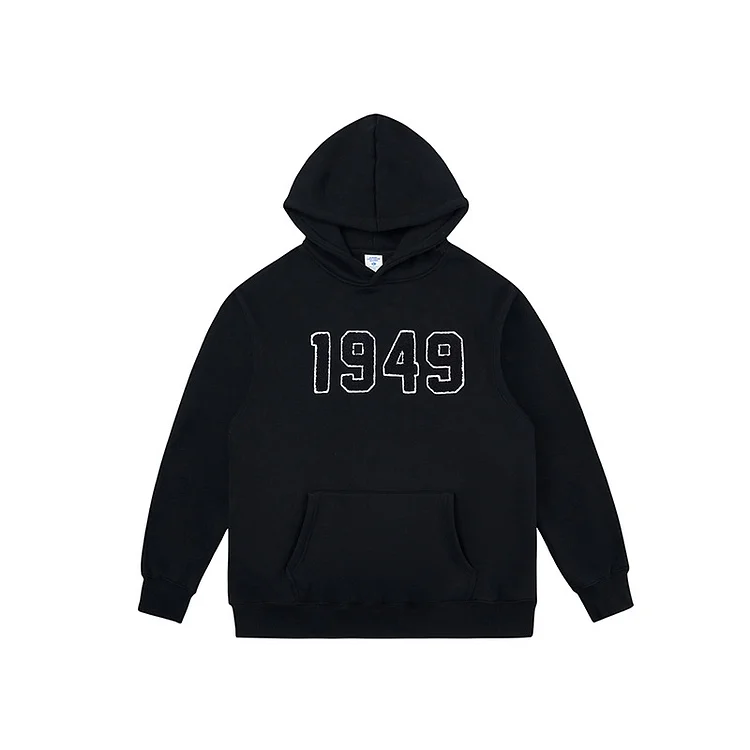 Towel Embroidered 1949 Hoodie Loose Hooded Sweatshirt at Hiphopee