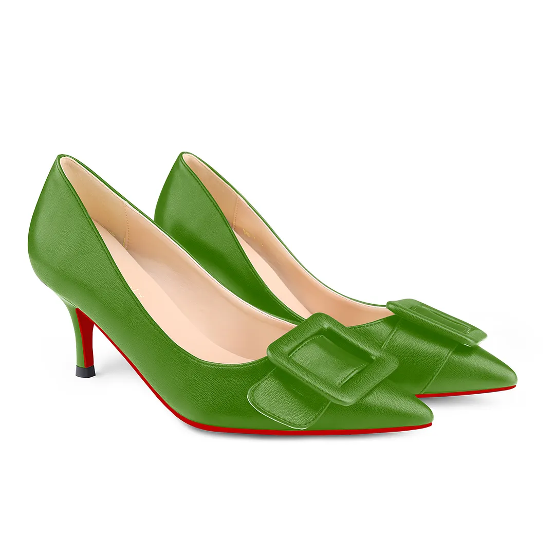 60mm Kitten Heels Red Bottom Pumps Summer Daily Matte Square Buckle-vocosishoes
