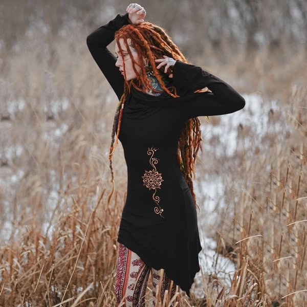 S-5XL Plus Size Medieval Women Fashion India Style Hooded Long Sleeve Solid Color Cotton Cosplay Apparel Slim Fit Hoodies Shirts Dresses Irregular Hem Mini Dresses - Shop Trendy Women's Clothing | LoverChic
