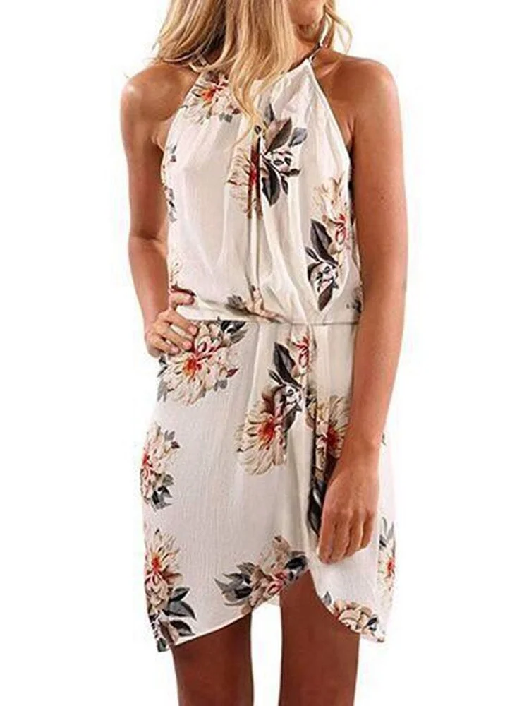 Women's Casual Dress Sleeveless Halter Floral Dress