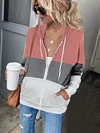 Color Block Hoodie Zipper Lace Hooded Womens Sweatshirt