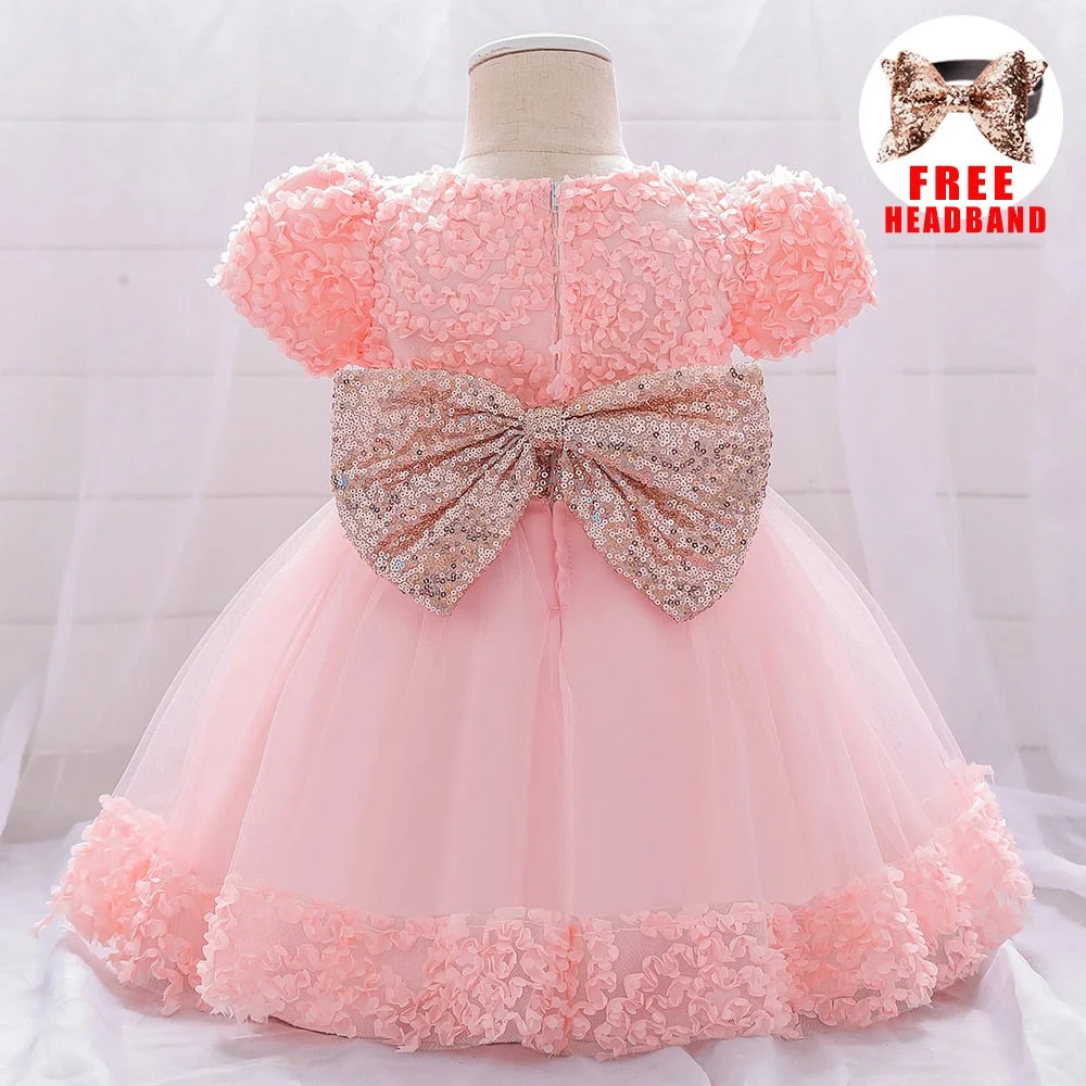 Infant Sequin Bow Dress for Girl Baby Christening First 1st Birthday Dress Party Baptism White Dresses for Baby Toddler Vestido