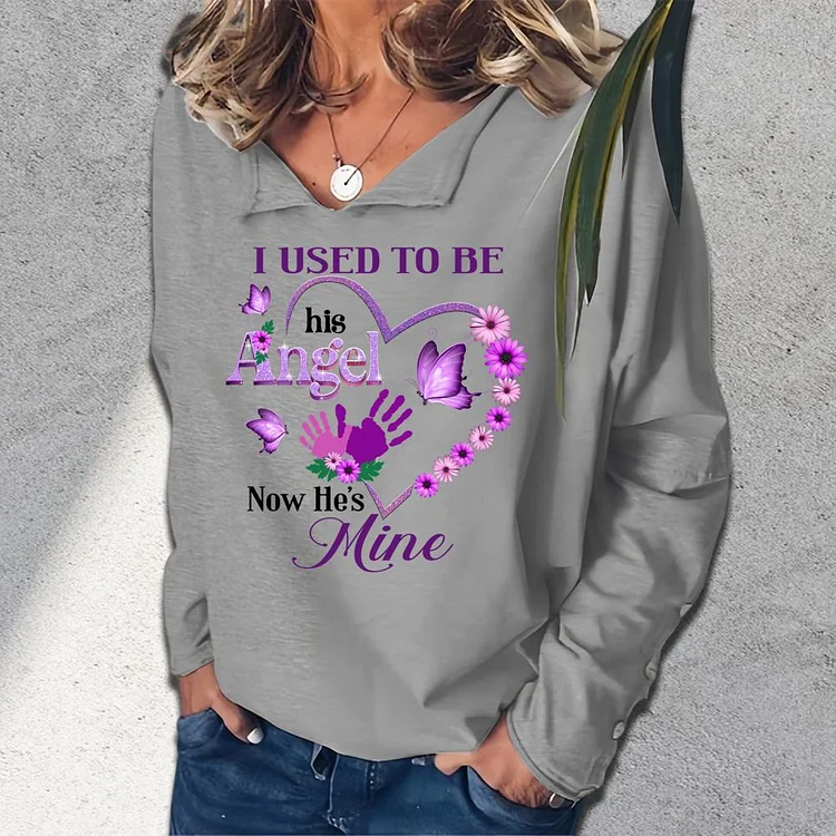 i used to be his angel now he's mine V-neck loose  sweatshirt_G242-0023532