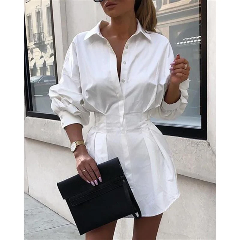 Fashion Women's Office Lady Mini Dress Elegant Long Sleeve A-Line High Wasit Tunic OL T Shirt Dress Ladies Party. Club Streetwear