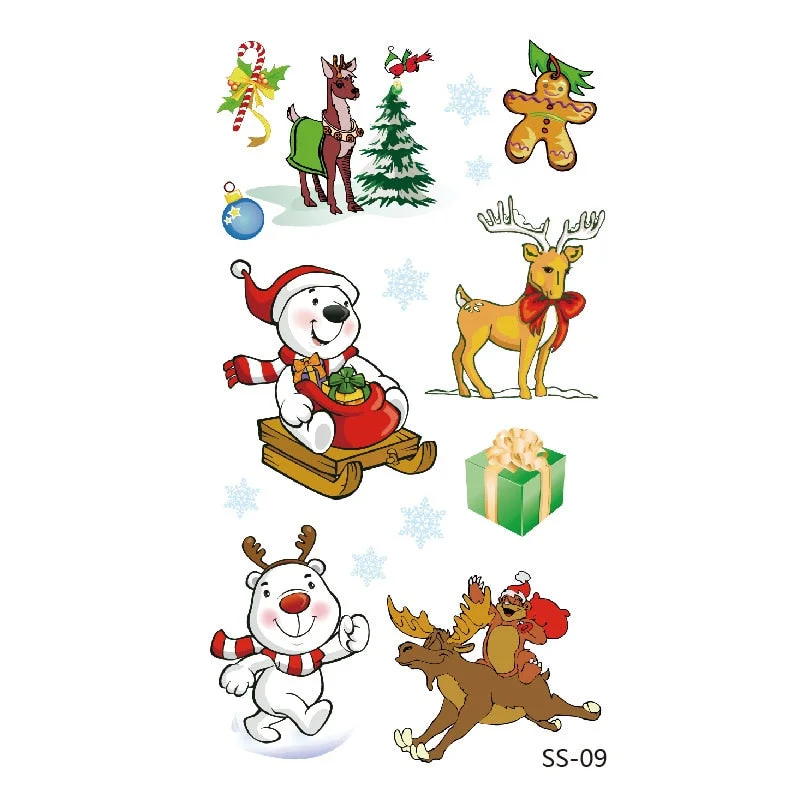 Christmas Tattoo Stickers Santa Claus Temporary Fake Tattoos Paste on Face Arm Leg for Children Body Art Sticker