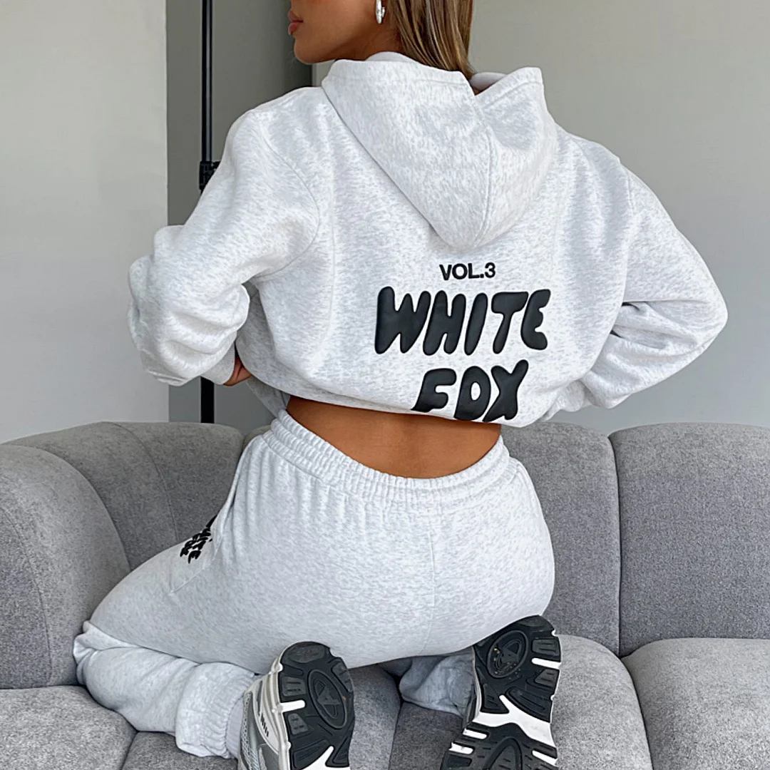 Fashion Sports LOGO Long Sleeve Pullover Hooded Sweatshirt Two Piece Set