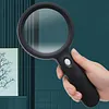 Handheld Magnifying Glass with LED Light & 3 Brightness Levels Illuminated Book Magnifier USB Rechargeable for Senior Reading Coin Stamps Inspection Gift (Black)