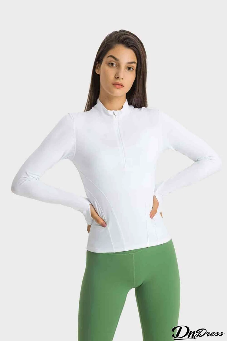 Half Zip Thumbhole Sleeve Sports Top