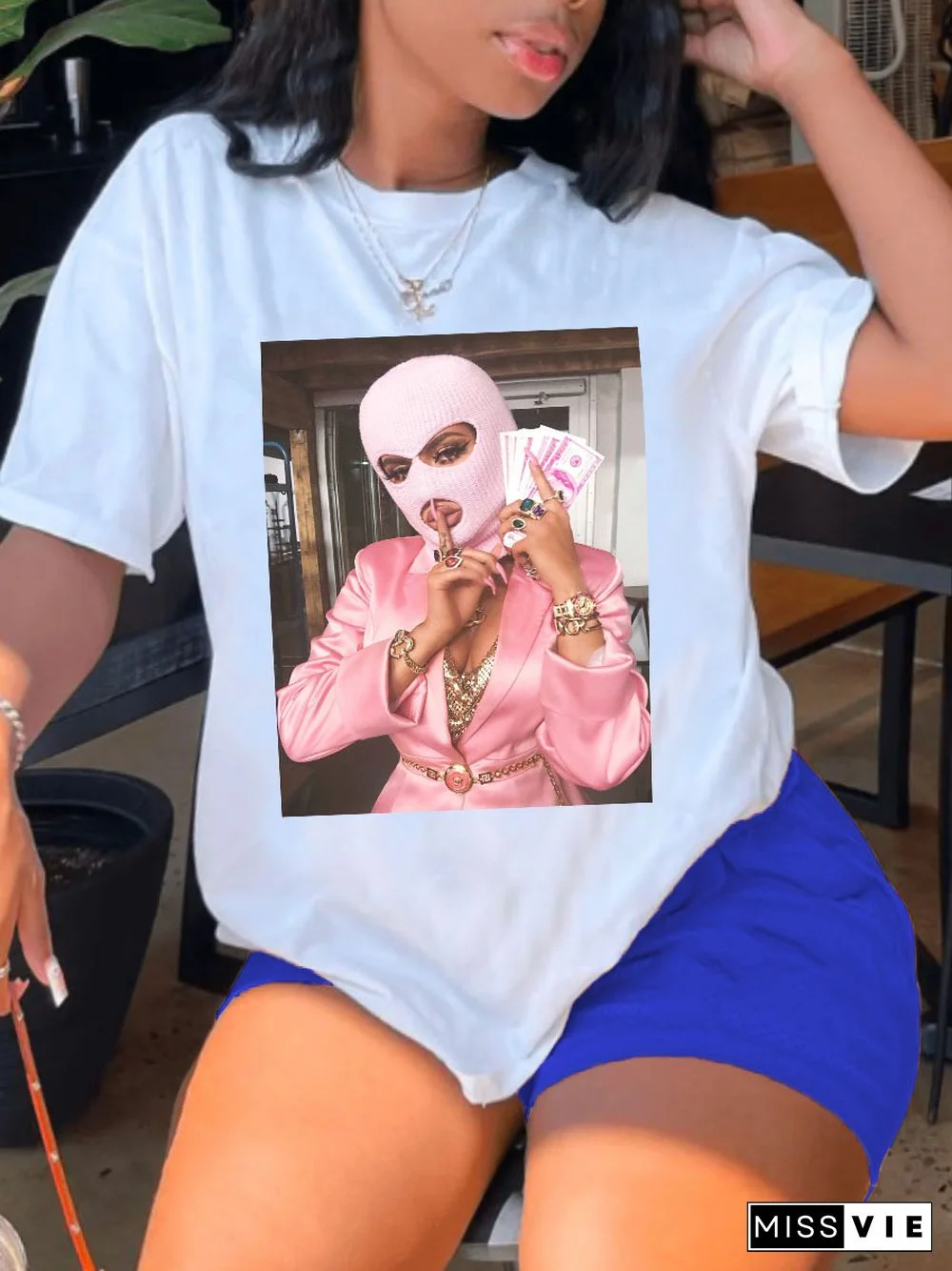 Pattern Print Short Sleeve T Shirt Biker Shorts Suit