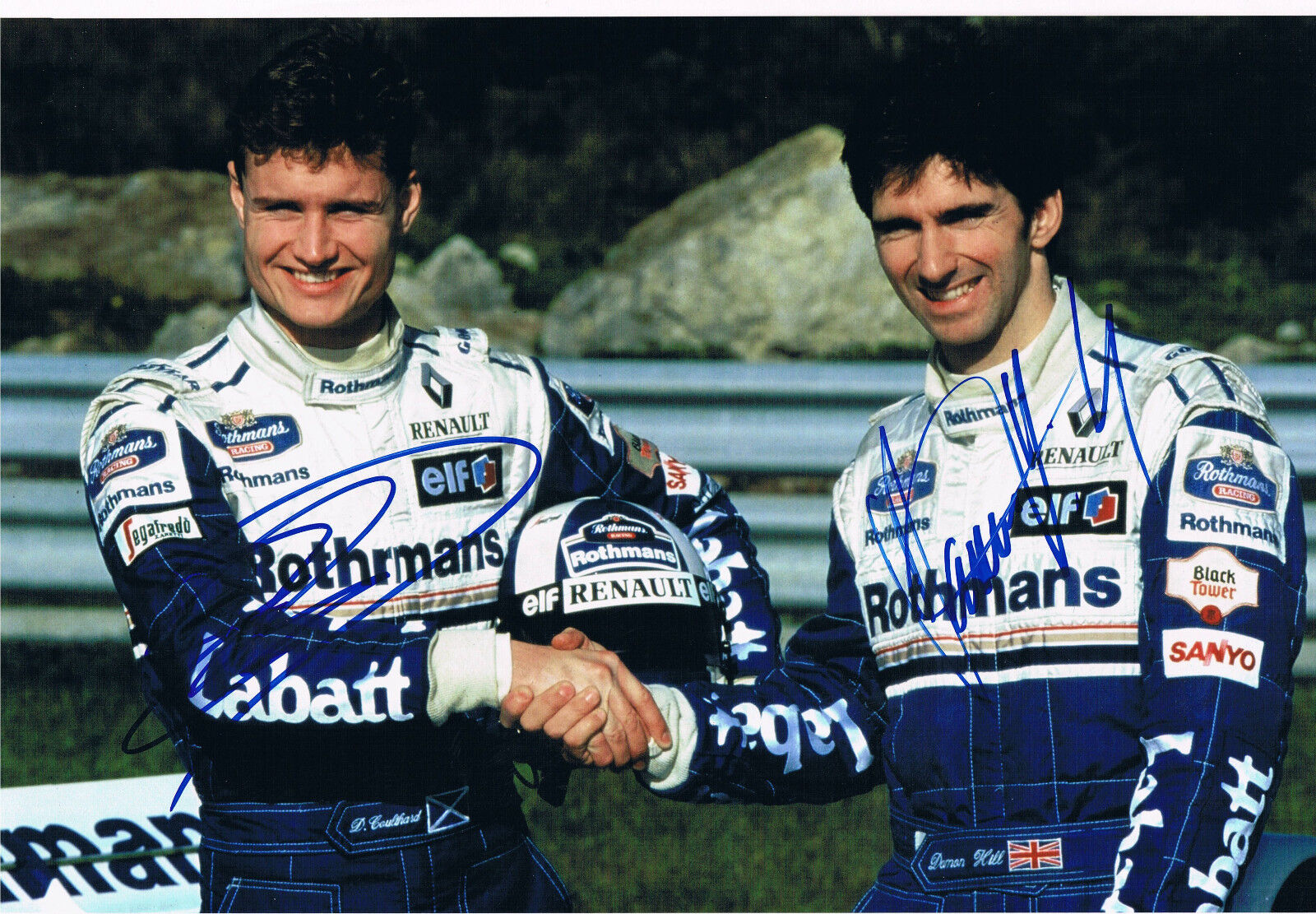 David Coulthard & Damon Hill genuine autograph 8x12