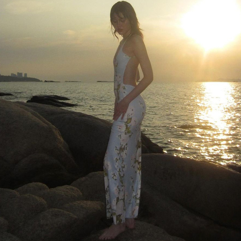 Ootddress Printed Backless Fashion Dress For Women Bandage Summer 2025 Slim Elegant Ladies Party Dress Gown Lace-Up Sexy Maxi Dress