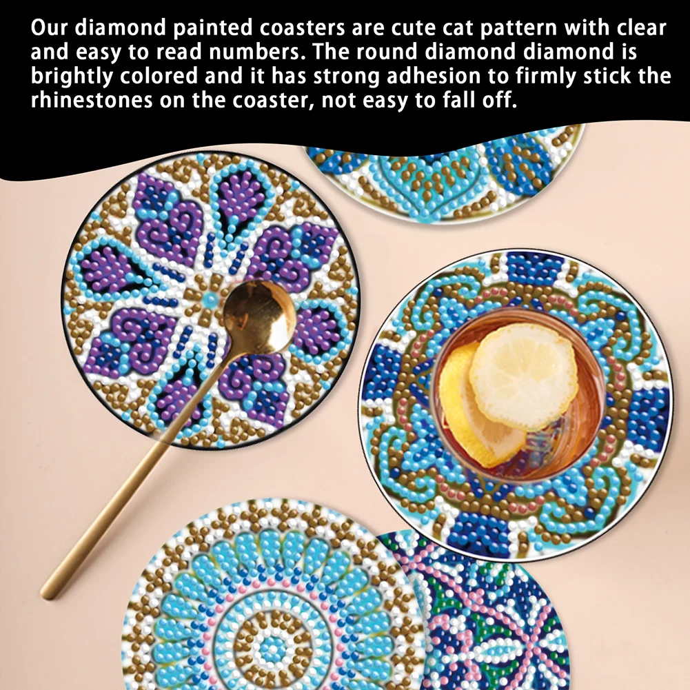 6pcs DIY Mandala Diamond Crafts Coasters with Holder Wooden DIY Coaster