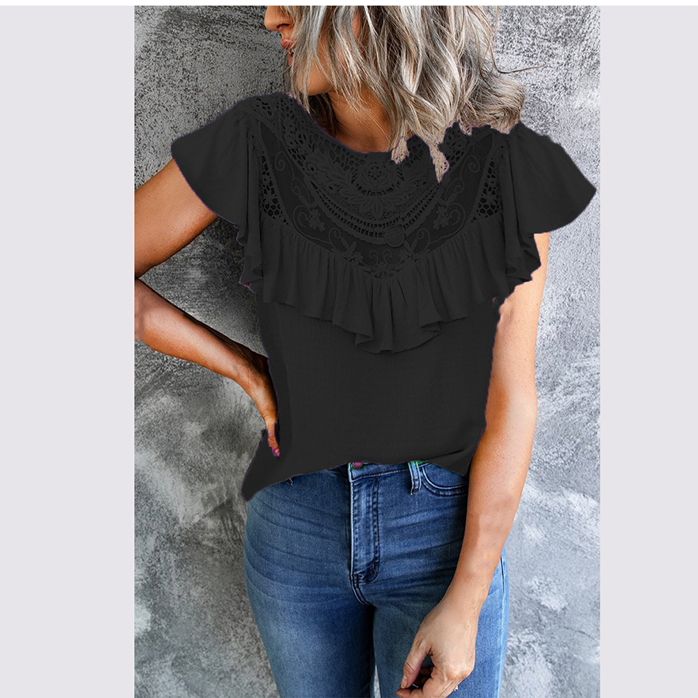 Women's Fashion Casual O-neck Elegant Ruffles T-shirt