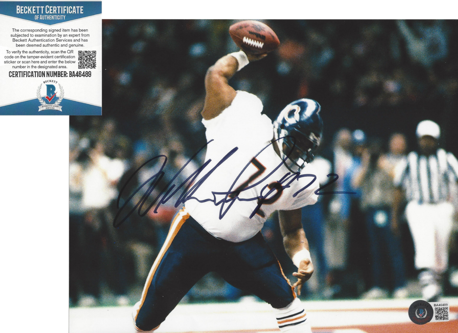 WILLIAM 'THE FRIDGE' PERRY SIGNED CHICAGO BEARS DL 8x10 Photo Poster painting C BECKETT COA BAS