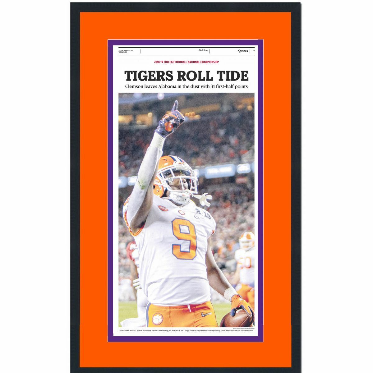 Framed The State Clemson 2018 NCAA Champions Newspaper 17x27 Cover Photo Poster painting V2