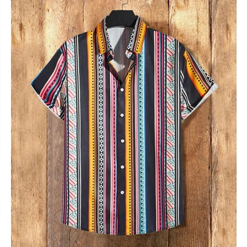 Men's multicolor lattice pattern cotton linen shirt