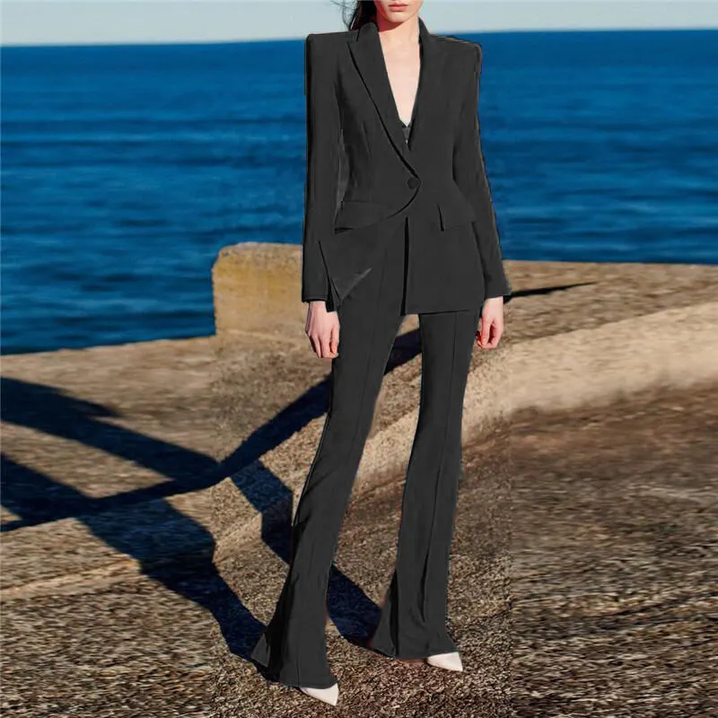 Nigikala Nigikala Star Professional Fashion Fashion A Buckle Button Long Suit + Horn Pants Set Two Sets