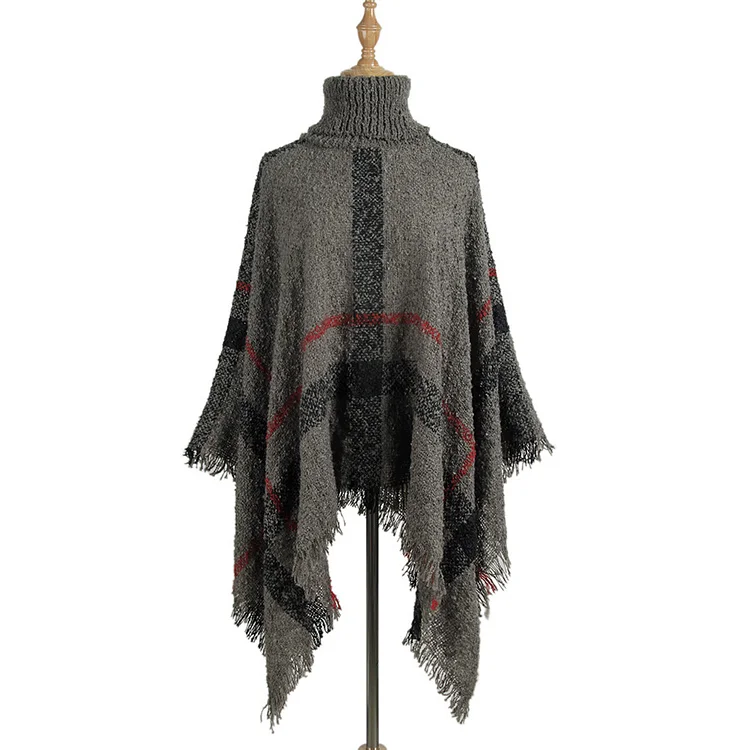 Casual Plaid Knitted Lapel Shawl Sweater - yankia