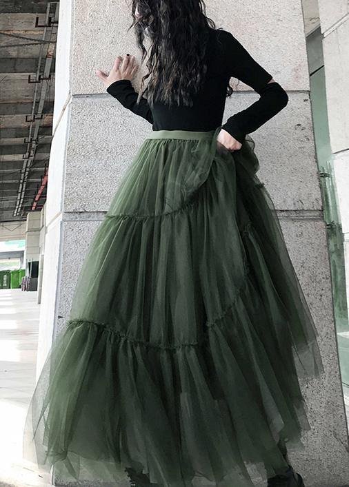 Italian Green asymmetrical design tulle Skirts Cozy