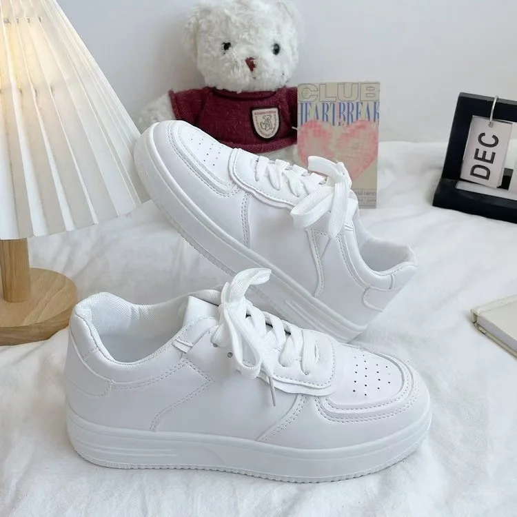 Breakj Breakj New Board Shoes Korean Version Of The Hong Kong Style Retro White Tie With Thick-Soled College Wind Sports Small White Shoes Women