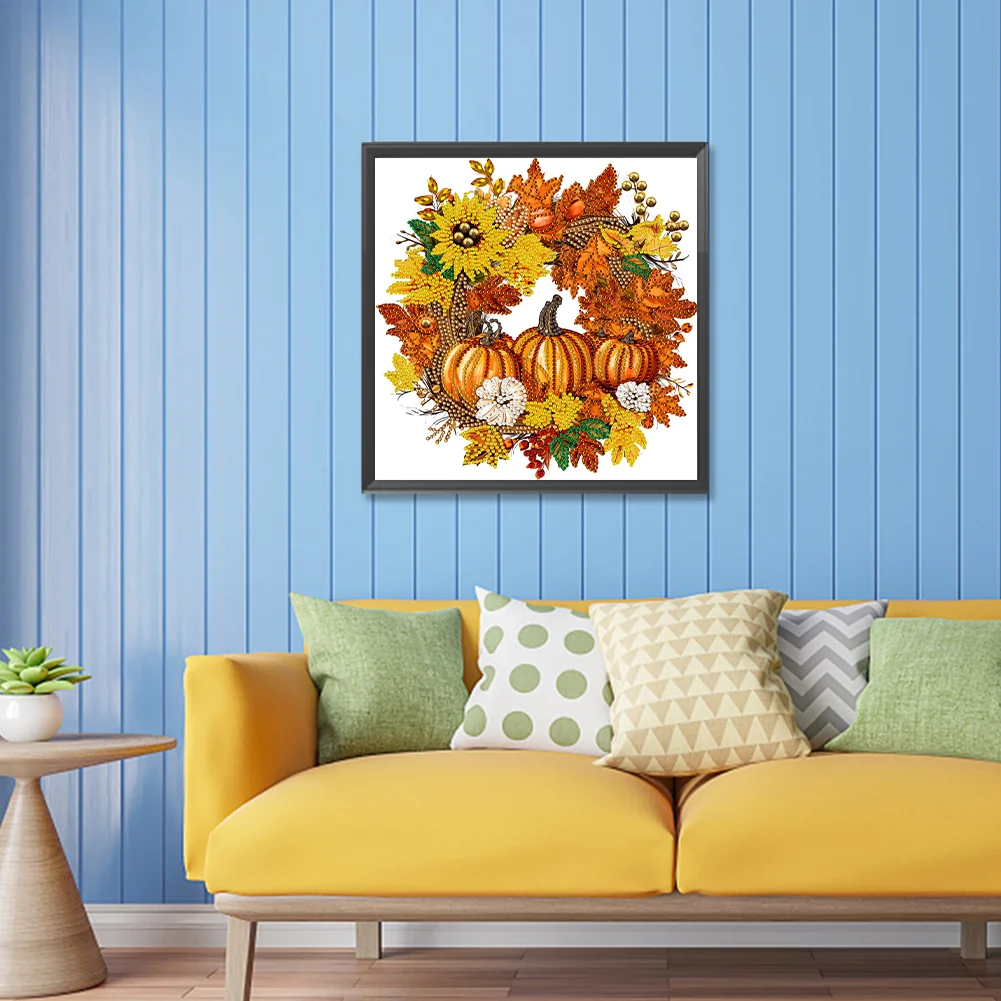 Diamond Painting - Partial Special Shaped Drill - Pumpkin Wreath(Canvas|30*30cm)