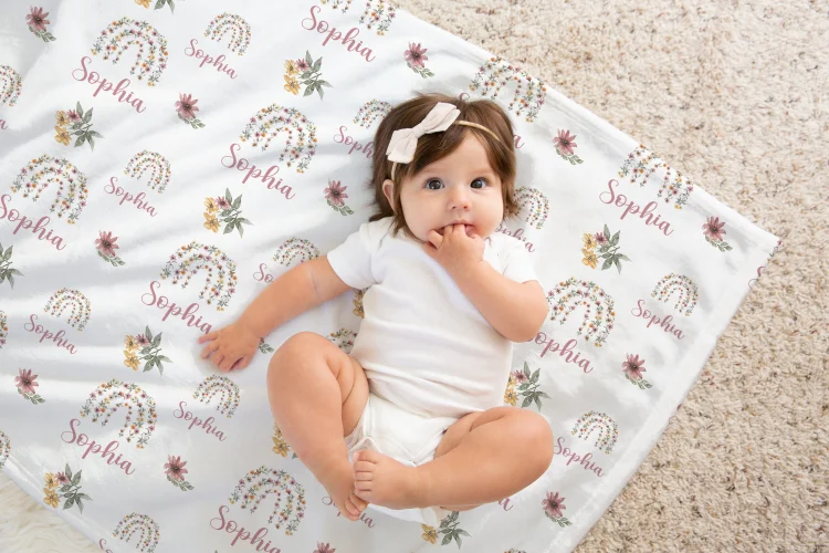 Personalized Rainbow Baby Girl Swaddle Newborn Swaddle Blanket Set|Set19