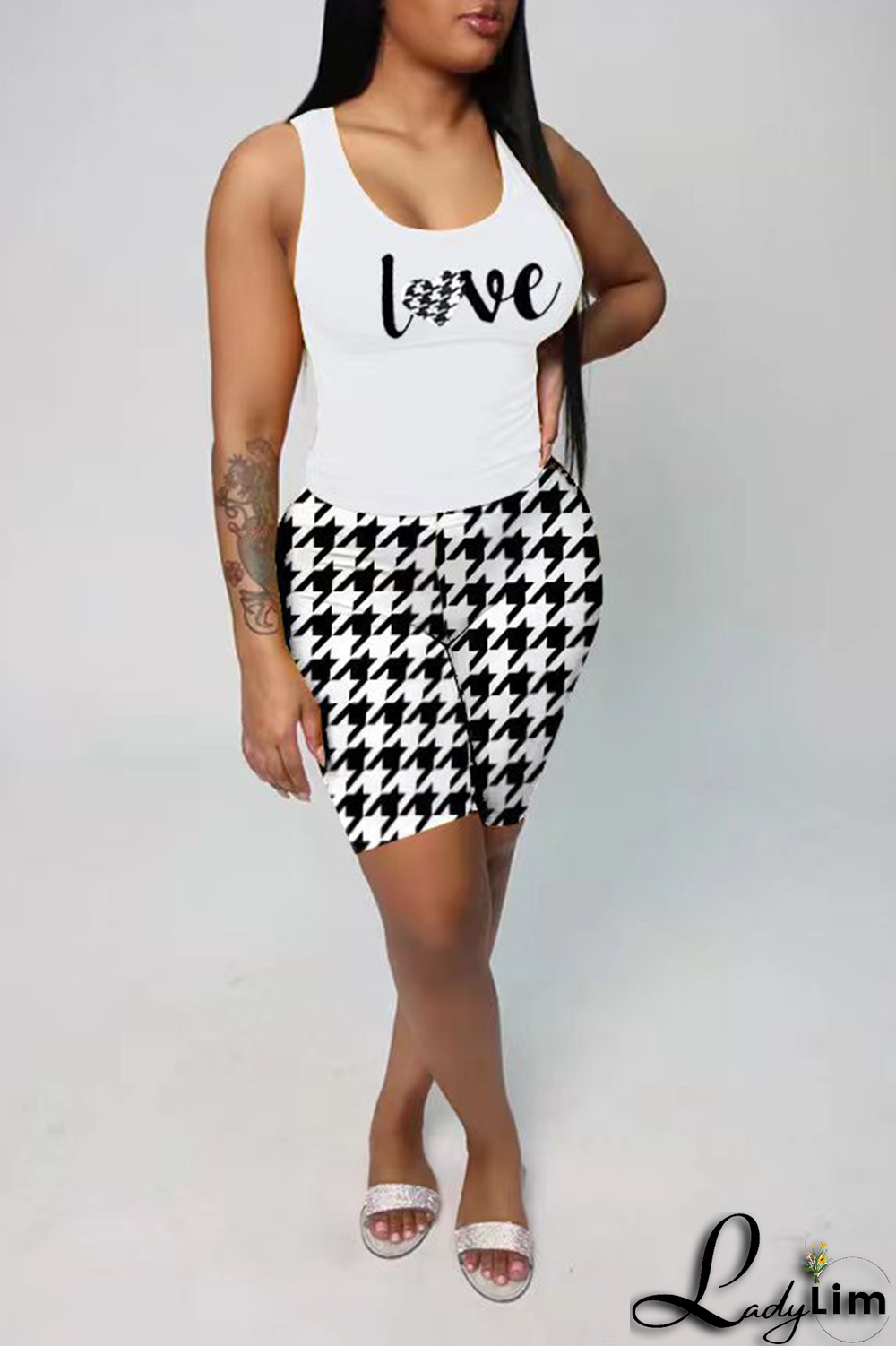 Red Casual Print Patchwork Letter U Neck Sleeveless Two Pieces