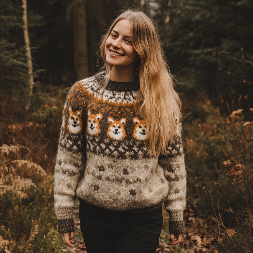 Vintage Fairman Island Corgi Dog Print Cozy Chunky Classic Sweater elevenforest