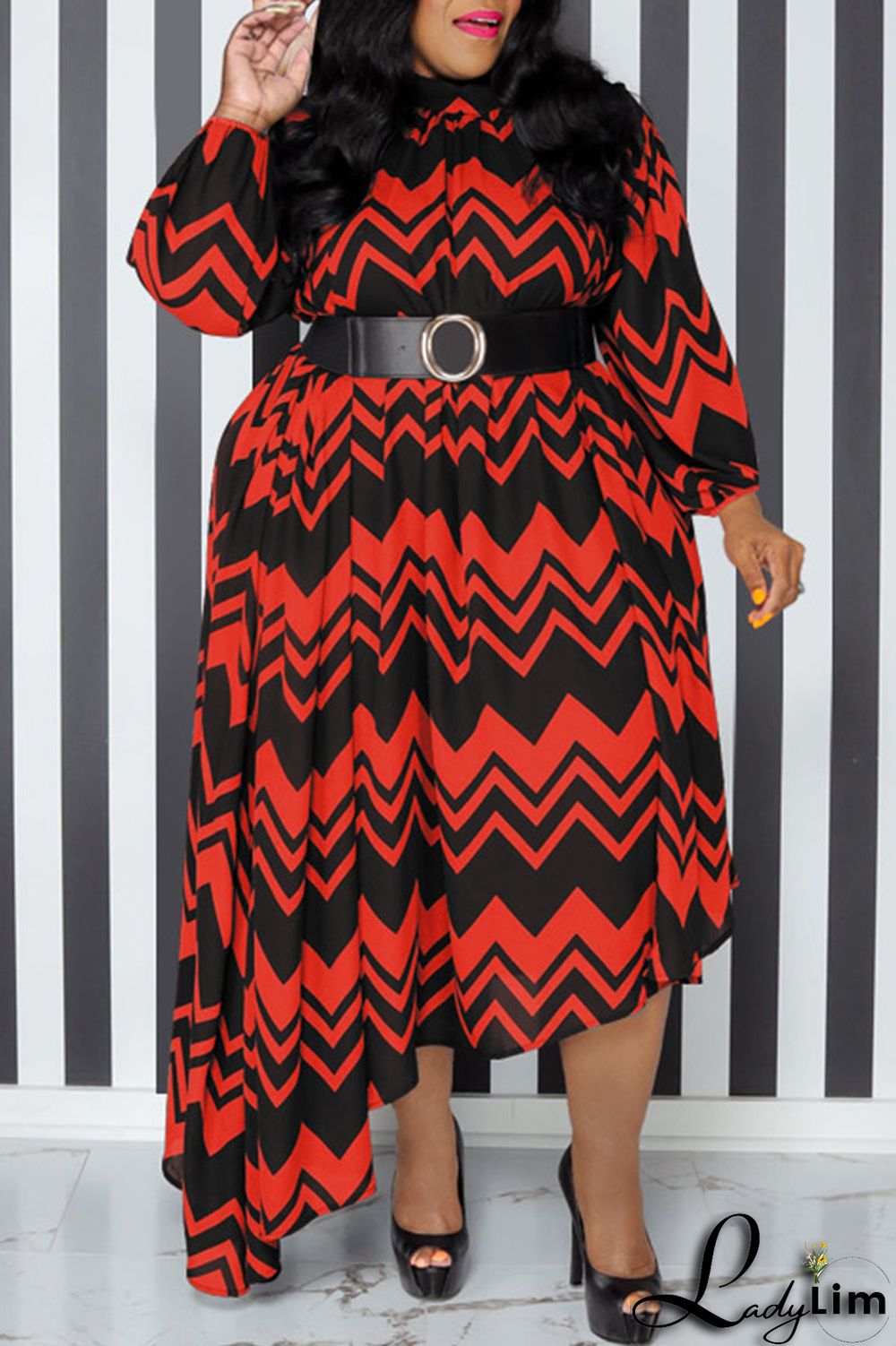 Yellow Casual Print Patchwork With Belt O Neck Irregular Dress Plus Size Dresses
