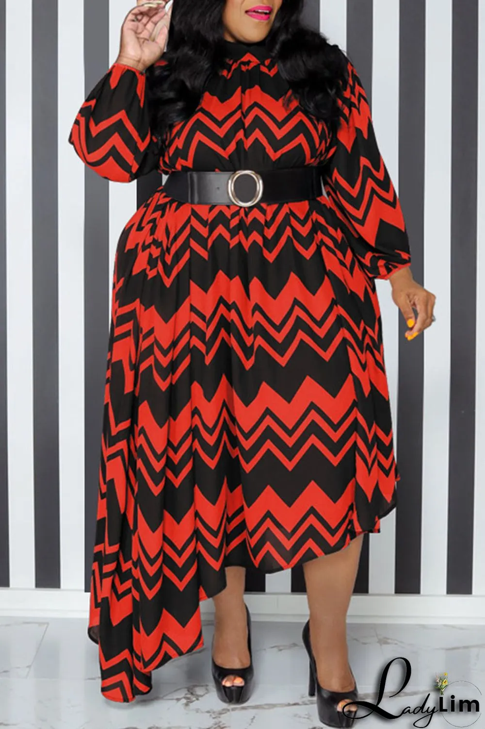 Yellow Casual Print Patchwork With Belt O Neck Irregular Dress Plus Size Dresses