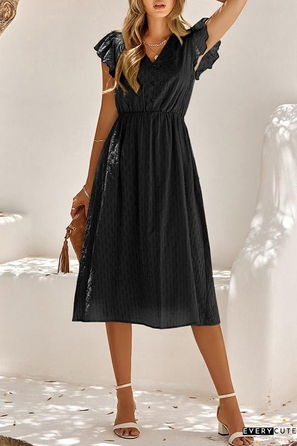 Sweet Elegant Solid V Neck A Line Short Sleeve Dress