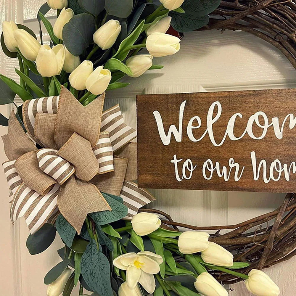 Wooden square brand rattan tulip simulation garland hanging decoration