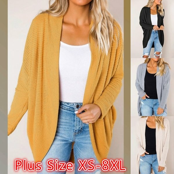 Women Loose Casual Long Sleeve Pure Color Plus Size V Neck Coat Autumn Cardigan Sweater Coat Plus Size XS-8XL - Shop Trendy Women's Fashion | TeeYours