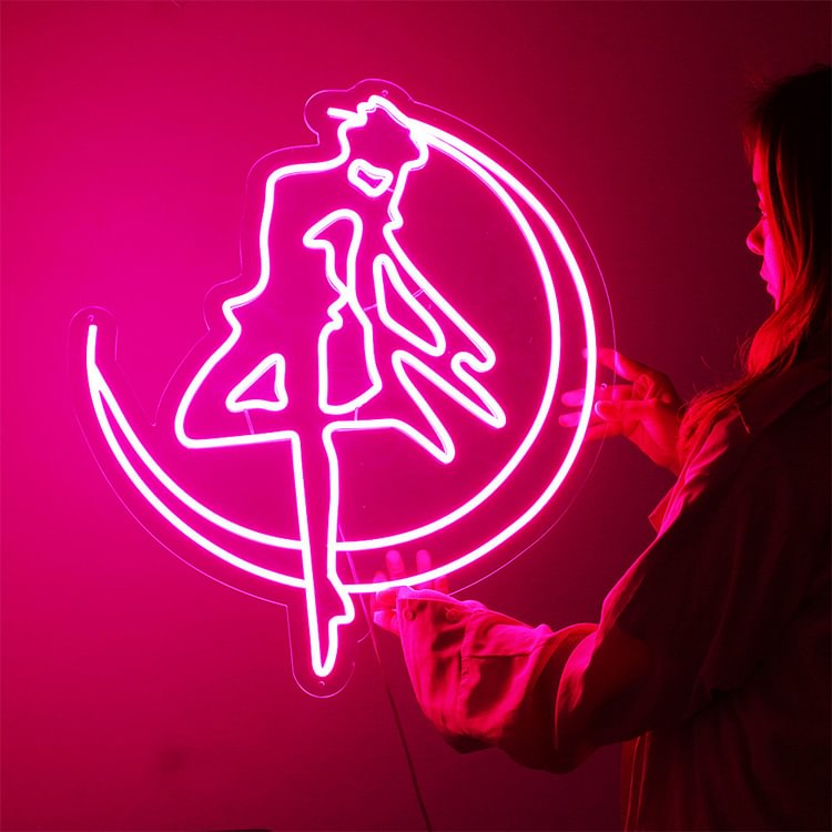 Sailor Moon Neon Sign Custom Neon Signs Anime LED Neon Light Home Decor Pink Neon Lamp for Bedroom Crystal Cute Gift for Girls Kid
