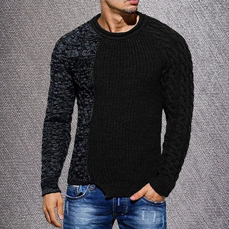 Men's Round Neck Patchwork Knit Sweater