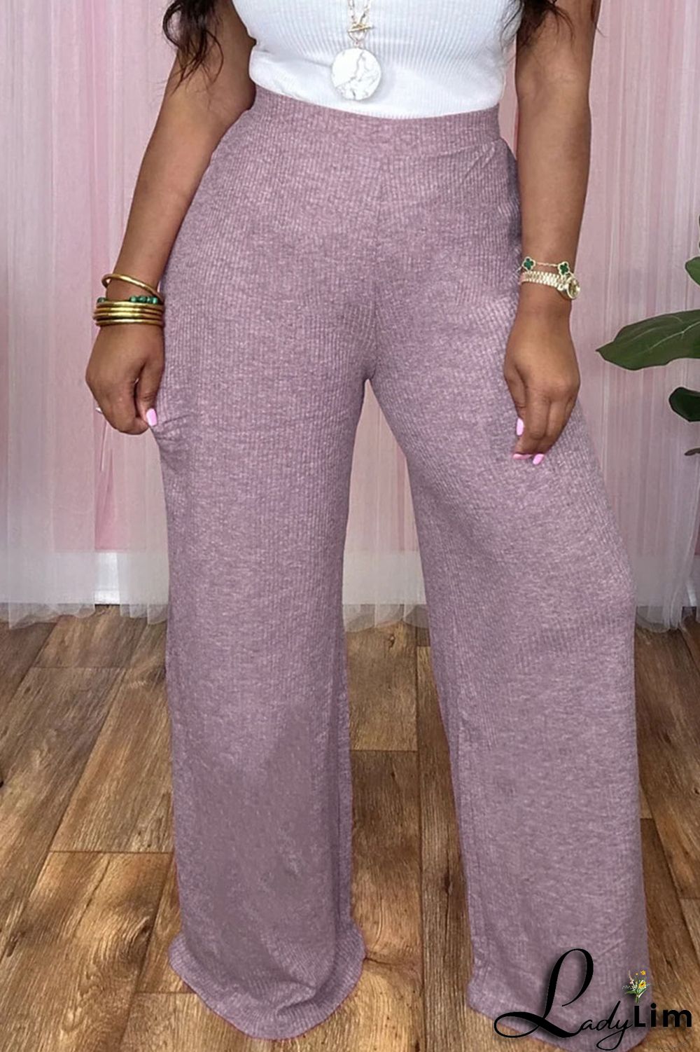 Grey Casual Solid Patchwork High Waist Straight Solid Color Bottoms