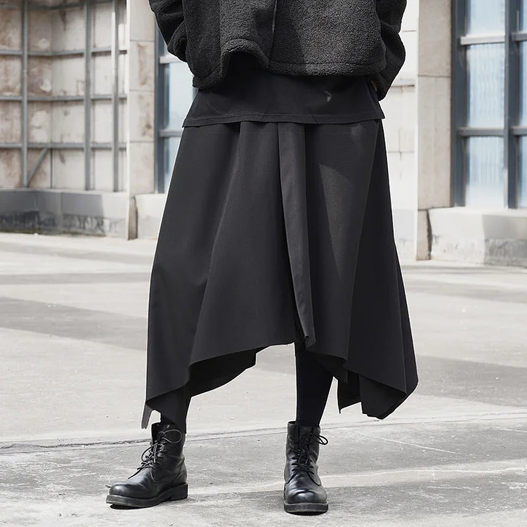 Design Loose Darkwear Style Wide-leg Culottes Casual Cropped Pants-dark style-men's clothing-halloween