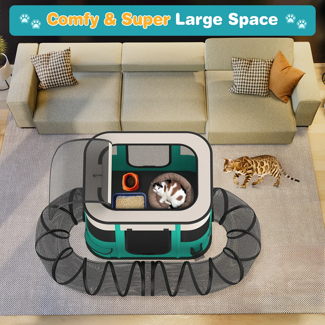 BEBANG Pet Playpen，Pet Pen with Crawling Tunnel- Portable Pet Enclosure for Dogs, Cats, Other Small Animals Travel Camping Use