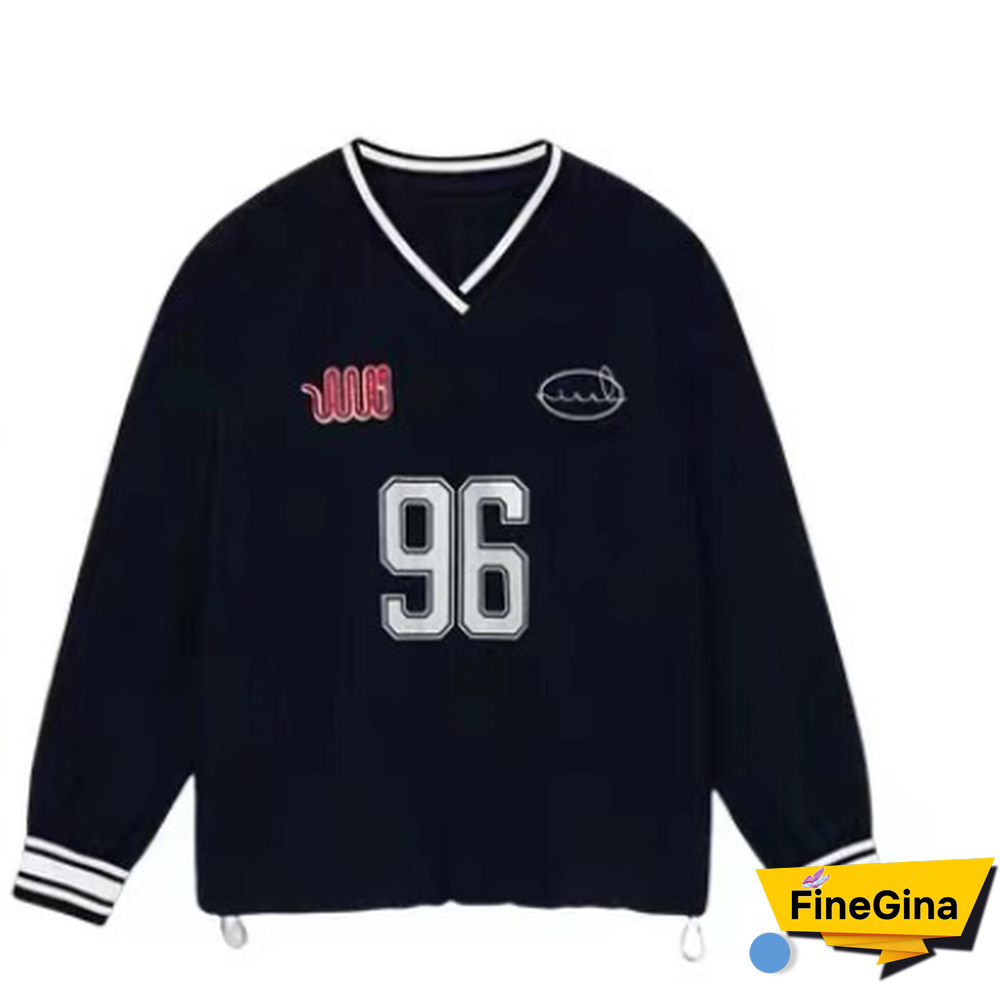 Vintage Contrast Color Letter Embroidery V Neck Sweatshirt