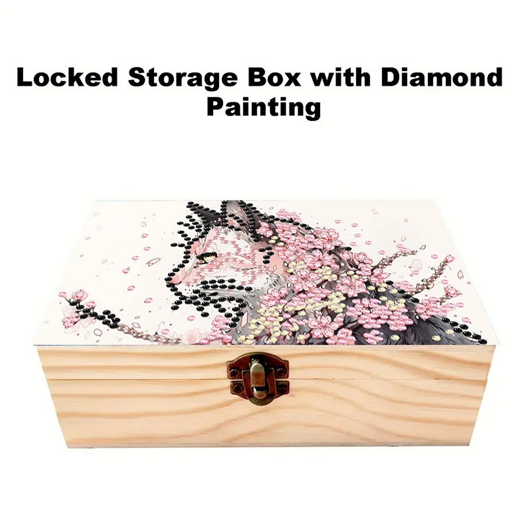 Cats Cherry Blossom DIY Wooden 5D Diamond Art Diamond Art Storage Box for Adults