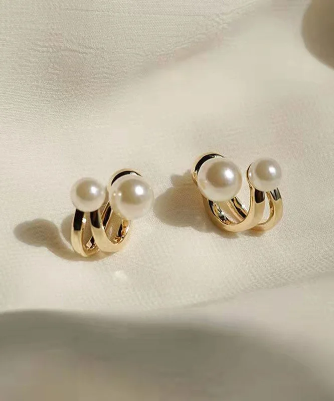 Vogue Gold Sterling Silver Overgild Pearl Hoop Earrings