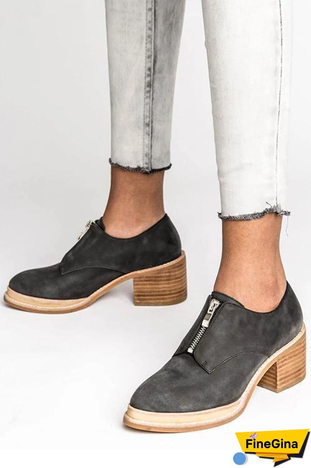 Zipper Mid Heel Pumps