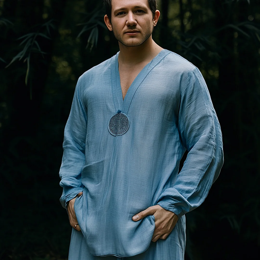 Men's Holiday Bohemian Casual Lightweight Long Sleeve Linen Shirt-inspireuse