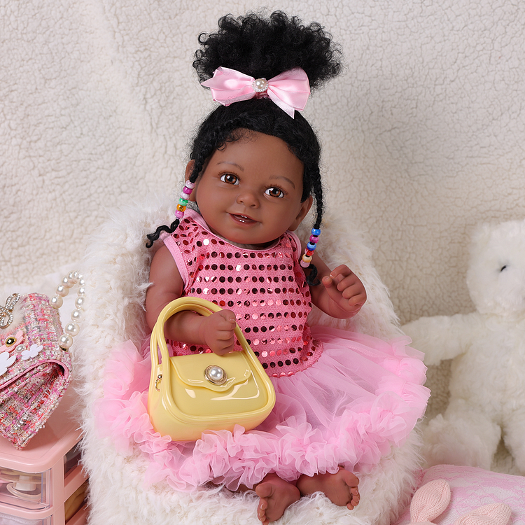 Babeside Doreen 20''  Reborn Baby Doll Smiling African American Girl Pink Sequined Tutu 